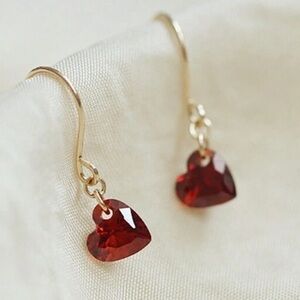 Minimalist S925 Silver 18K Gold Plated Red Heart Shaped Elegant Earrings